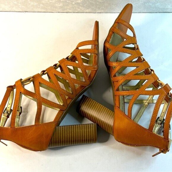 RAMPAGE Sandals Womens 9.5 Brown Strappy Ankle Block Heel Back Zip - Picture 7 of 11